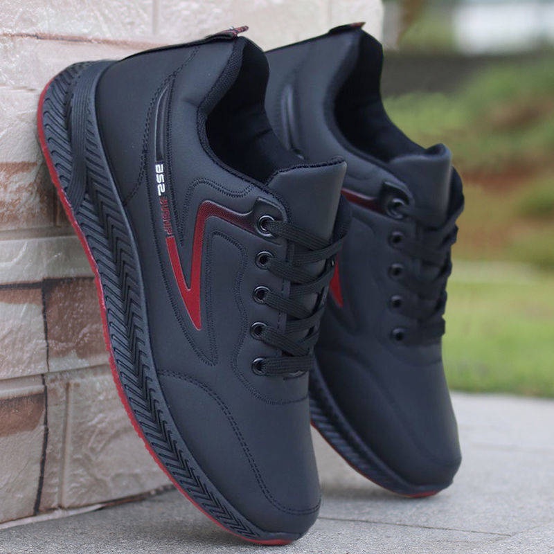 Giày thể thao đế bằng Giày Da Thể Thao Màu Đen Thoáng Khí Chống Thấm Nước Dễ Phối Đồ Thời Trang Mùa Xuân Cho Nam