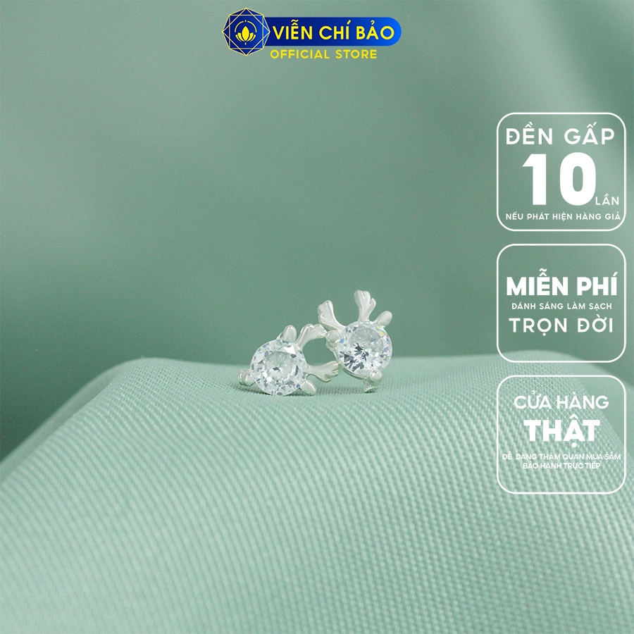 Bông tai bạc nữ Tuần Lộc đính đá chất liệu bạc 925 thời trang phụ kiện trang sức Viễn Chí Bảo E0102