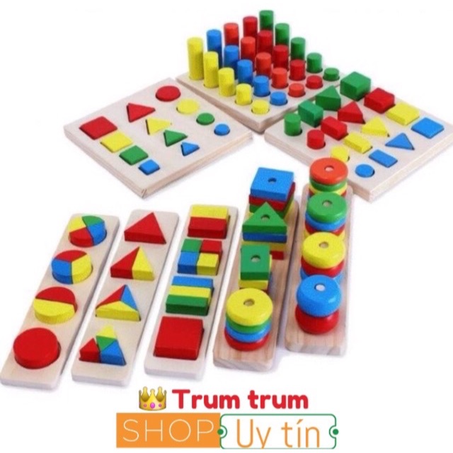 Hàng loại 1- set 8 món đồ chơi gỗ học về cảm quan cho bé (Montessori )