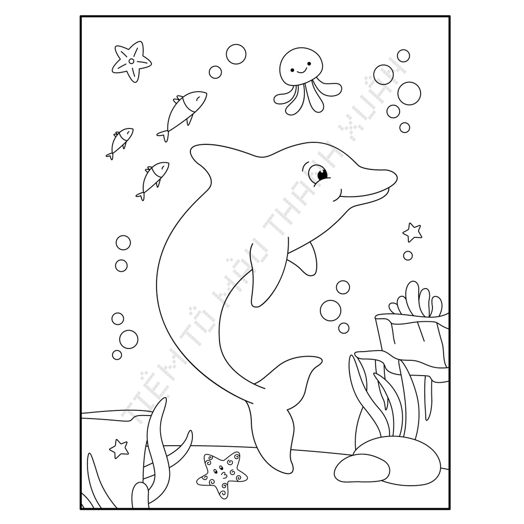 Set 10 Tờ Tranh Tô Màu Hình Cá Heo Dolphin Tô Màu Sáp, Màu Chì - Tiệm Tô Màu Thanh Xuân