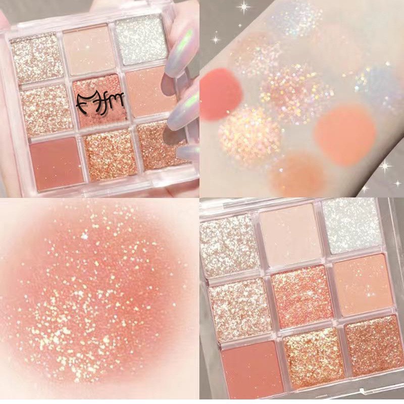 Bảng Mắt Nhũ Acrylic 09 Ô Màu Bling Bling Lấp Lánh Phong Cách Hàn Quốc SanieeBeauty Mã 013
