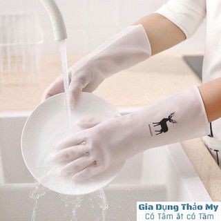 Găng tay cao su lót nỉ con hươu Siêu bền Siêu Dai bảo vệ da tay