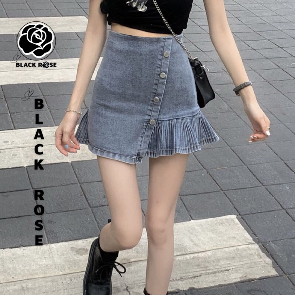 Chân Váy Bò Jean Chữ A Cao Cấp BLACK ROSE Váy Đầm Rin Demin Nữ Phong Cách Hàn Quốc Hot Trend 2021 Mùa Hè-TẤM BOUTIQUE