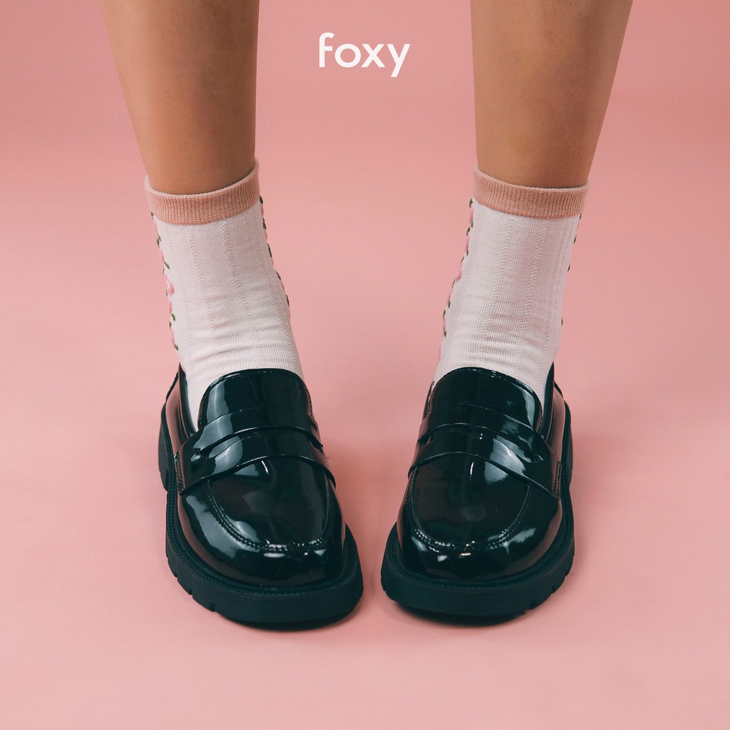 Giày Oxford Nữ FOXY Đen Bóng Chất Liệu Da Tổng Hợp Đế Cao 3cm - FOX019