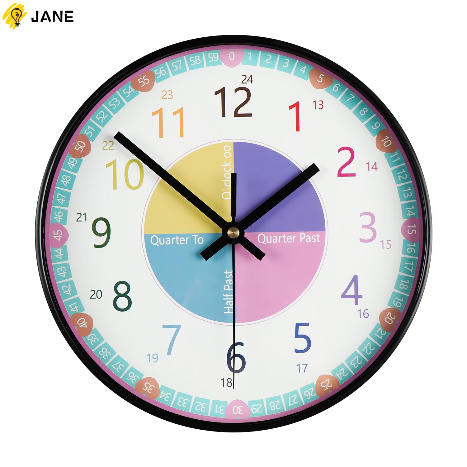 JANE Playroom Wall Clock Nice Wall Decor Telling Time Educational for Classroom Kids Learn to Tell Time Easily Teaching Clock Kids Bedroom Clock for Kids with Silent Movement