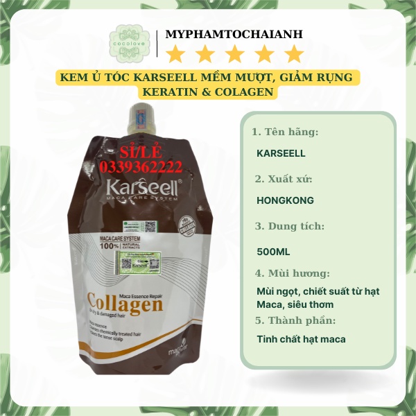 KARSEELL KEM Ủ TÓC KARSEELL MACA ESSENCE REPAIR COLLEGEN - Ủ TÓC KARSEELL - HẤP TÓC KARSEELL HŨ/TÚI 500ML