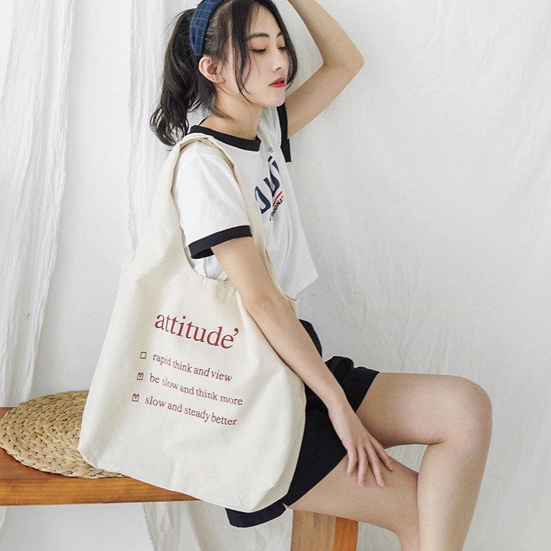 [GIFT] Túi Tote Vải Đeo Chéo Vai Phong Cách Nhật Bản Cao Cấp Vải Canvas Attitude Chất Đẹp Đi Học Đi Làm Đi Chơi Trà Sữa