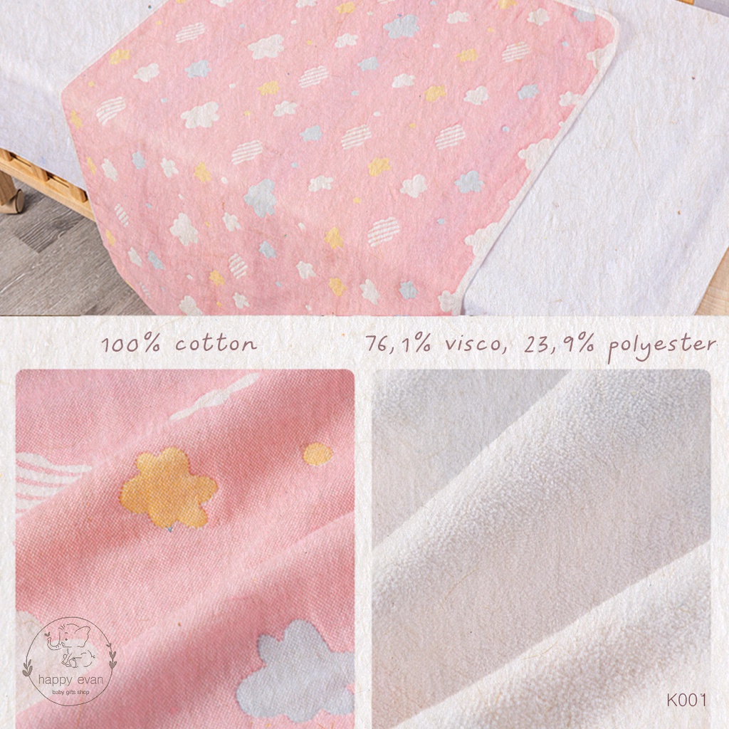 🅷.🄴🅅🄰🄽 [50x70cm] Tấm lót vải xô 6 lớp cho bé, chống thấm ngược, mặt trên 100% cotton thoáng mát.