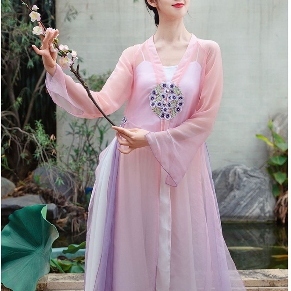 Trang Phục Biểu Diễn Múa Quạt Cổ Điển Thanh Lịch Cho Nữ