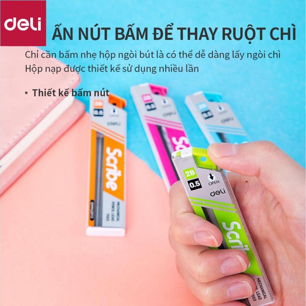 Ruột bút chì 0.5mm Deli, Xanh dương/Cam/Xanh lục/Hồng - 2 Ống - E7003 [Deli]