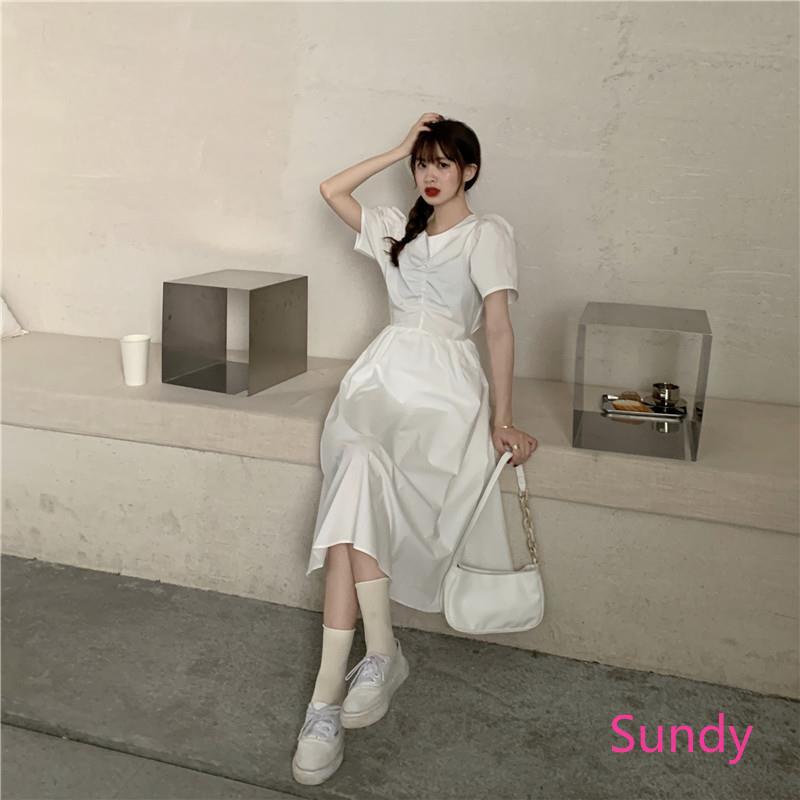 Đầm Tay Phồng Hở Lưng Thắt Nơ Phong Cách Vintage Thời Trang Mùa Hè Cho Nữ