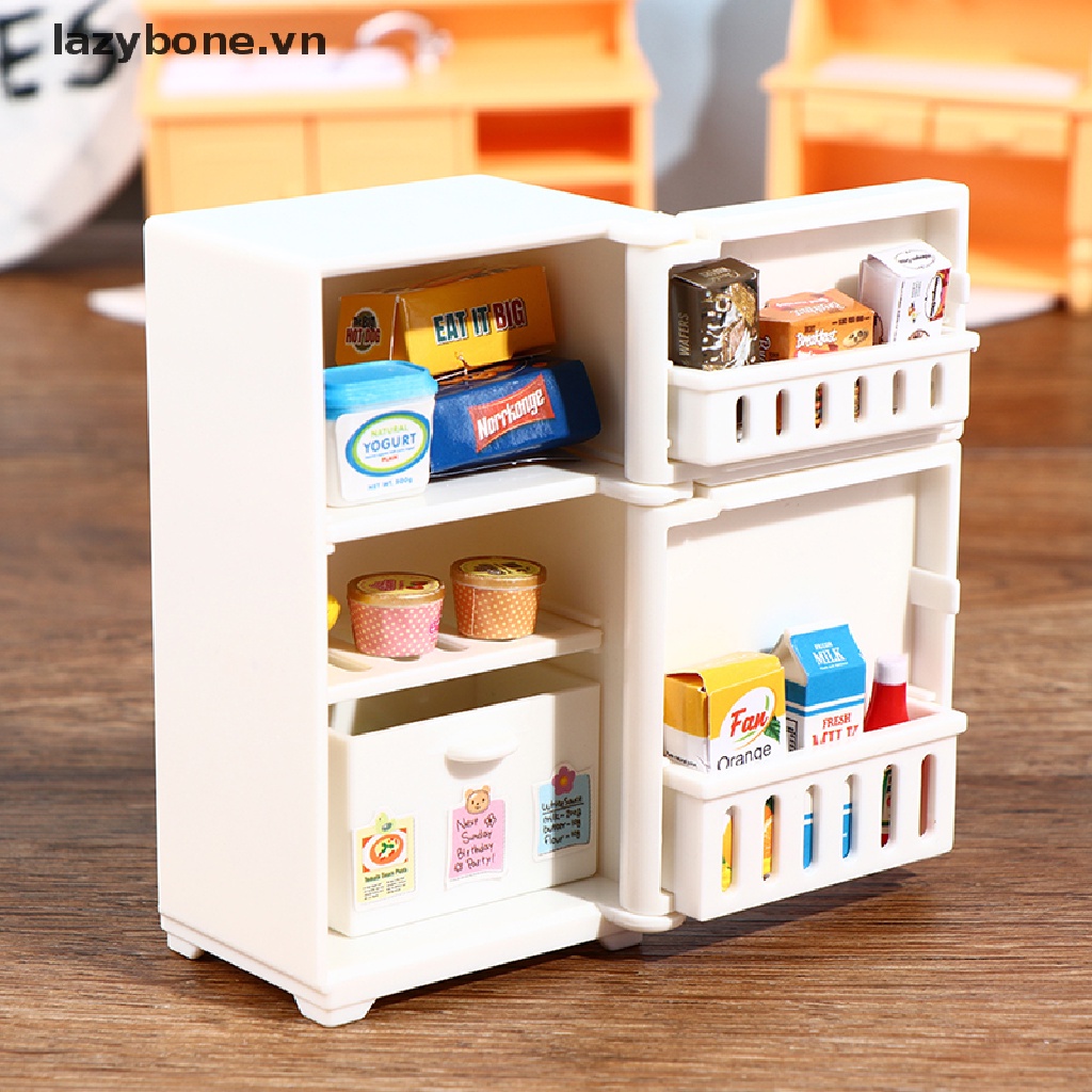 Bộ 16 Mô Hình Tủ Lạnh Màu Trắng Tỉ Lệ 1: 12 Trang Trí Nhà Búp Bê