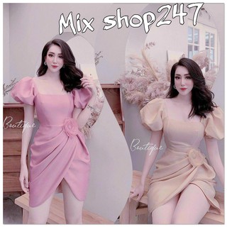ĐẦM NỮ XẾP LY EO ĐÍNH HOA VẢI UMI MỀM MẠI SEXY SANG CHẢNH