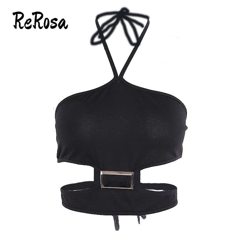 Áo Croptop Màu Trơn Phối Vòng Kim Loại Thời Trang Quyến Rũ Cho Nữ