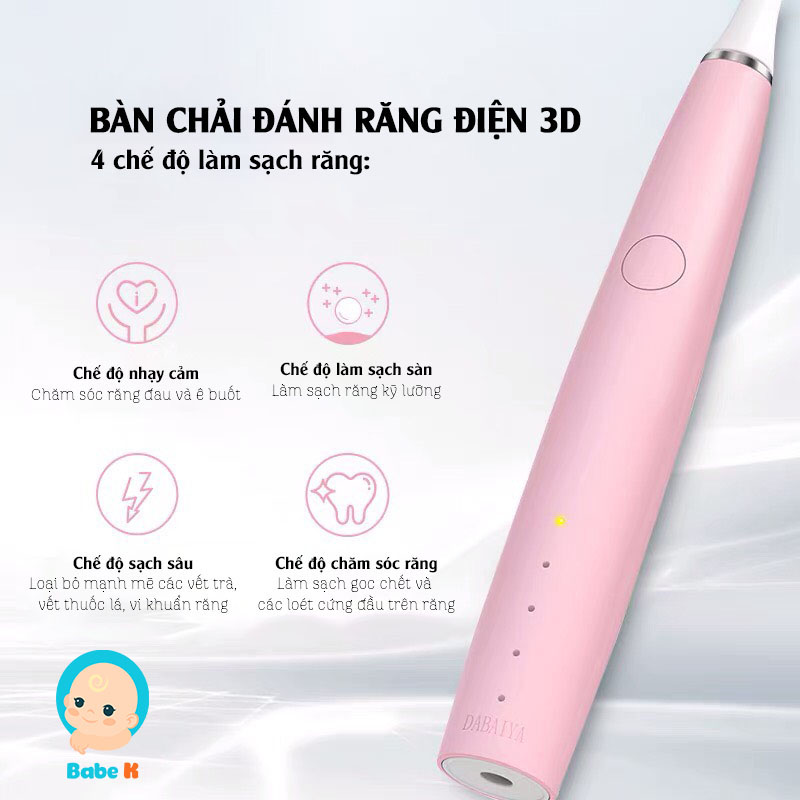 Bàn chải điện 3D 𝐍𝐄𝐖 Bàn chải đánh răng điện công nghệ cao thiết kế mới 5 chế độ chải an toàn cho bé