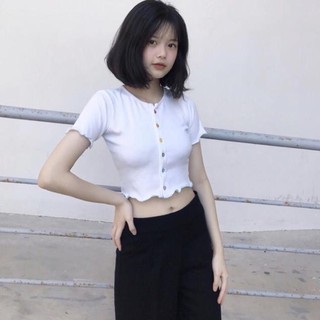 Áo Croptop Ulzzang trơn body cuốn biên đính cúc màu