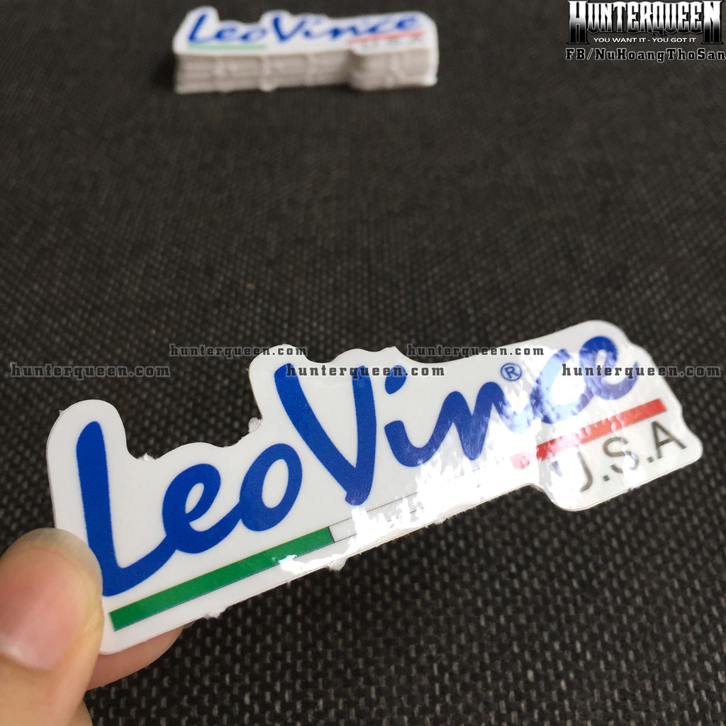 LEOVINCE[9x3.6cm] decal cao cấp chống nước, sắc nét, bền màu, dính chặt. Hình dán logo trang trí, in theo yêu cầu