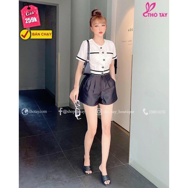 quần short xếp li vải bóng thời trang