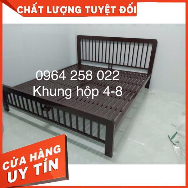 Giường sắt hộp giã gỗ cao cấp freeship TPHCM ( hình chụp thật)