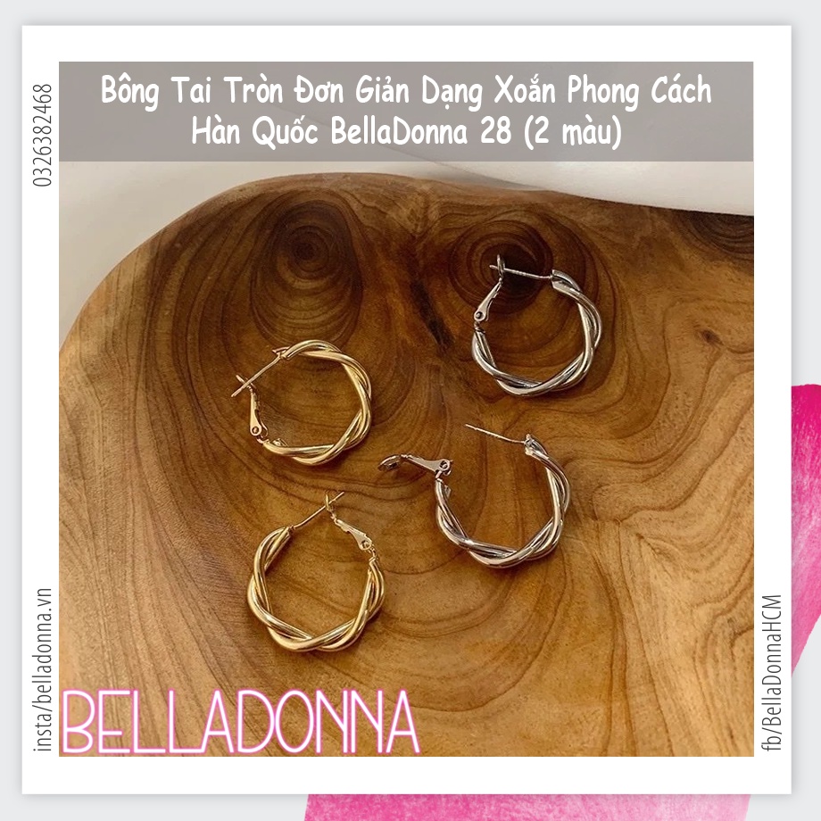 (Giao Nhanh) Bông tai tròn đơn giản dạng xoắn phong cách Hàn Quốc BellaDonna  28  (2 màu)