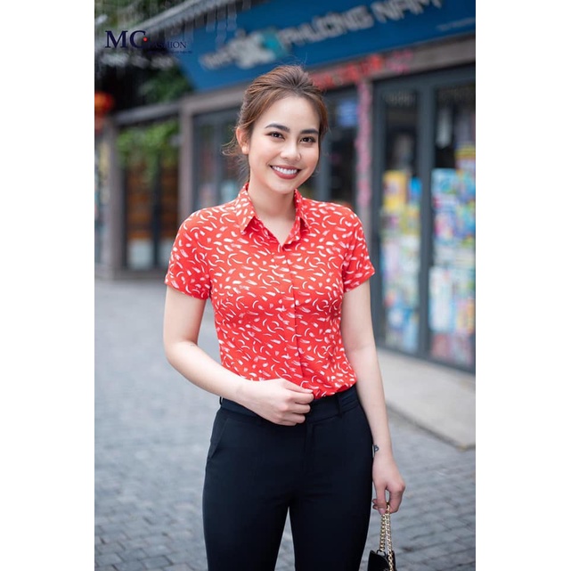 Áo Sơ Mi Nữ Công Sở Tay Cộc Họa Tiết Lông Vũ MC Fashion A639 Silk Lụa Nhẹ Thoải Mát Vải Không Nhăn