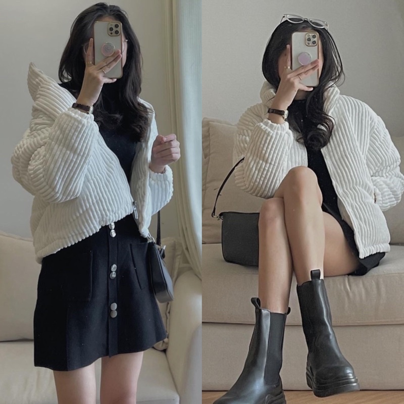 [Ảnh thật/Video]Áo phao béo Lotus nhung gân mềm đẹp Áo phao khoác ngoài hàng Quảng Châu