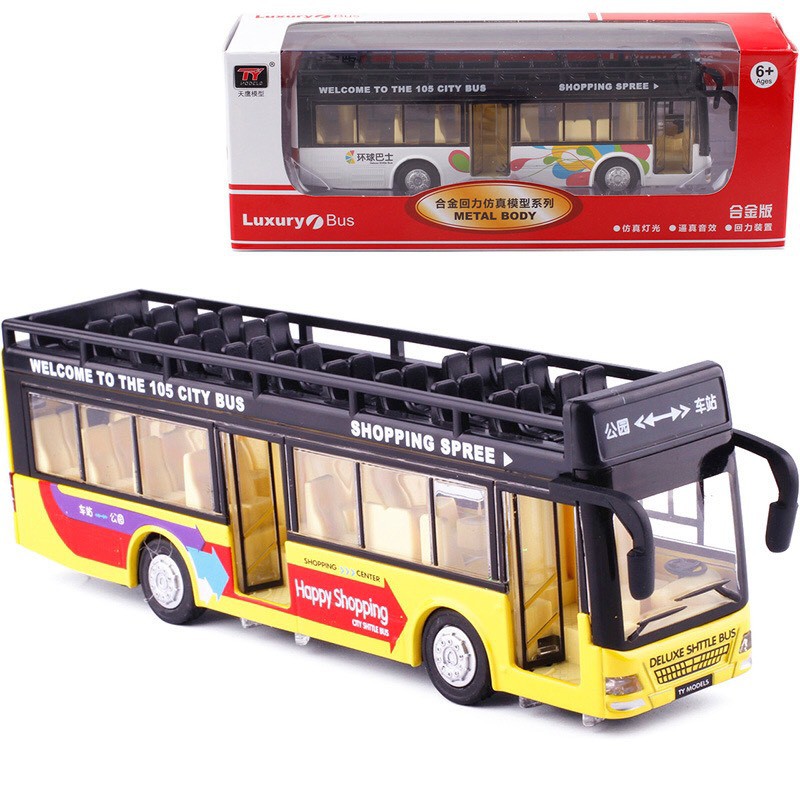 đồ chơi xe bus mui trần xe bus 2 tầng đồ chơi ô tô tỉ lệ 1:32