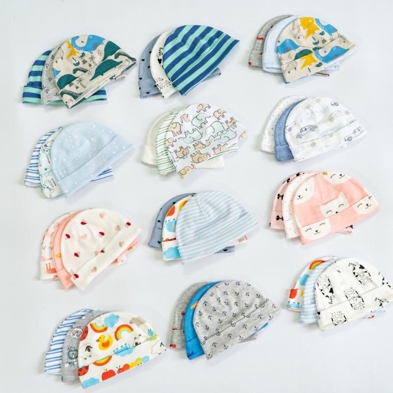 Mũ sơ sinh cotton 0-3m set 3c
