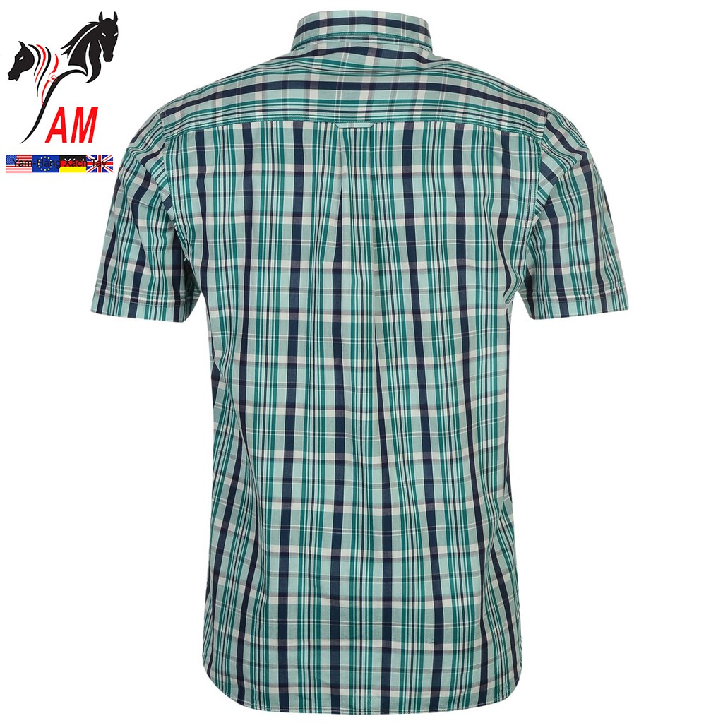 [100% cotton] Áo Sơ Mi Nam Ngắn Tay Pierre Cardin Check Short Shirt Mens  (Greenn/Blue/Wht - Size EU - UK)