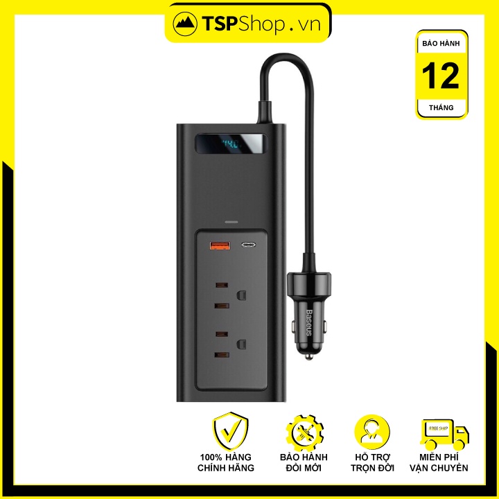 Bộ chuyển đổi nguồn ô tô sang 110V/150W hay bộ chuyển nguồn xe hơi 12V sang 110V / 150W ra cổng USB , tupe C ổ cắm 3chan