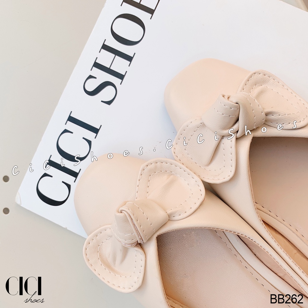 Giày búp bê nữ CiCi Shoes, giầy bệt da lì mũi vuông thắt nơ tai - BB262