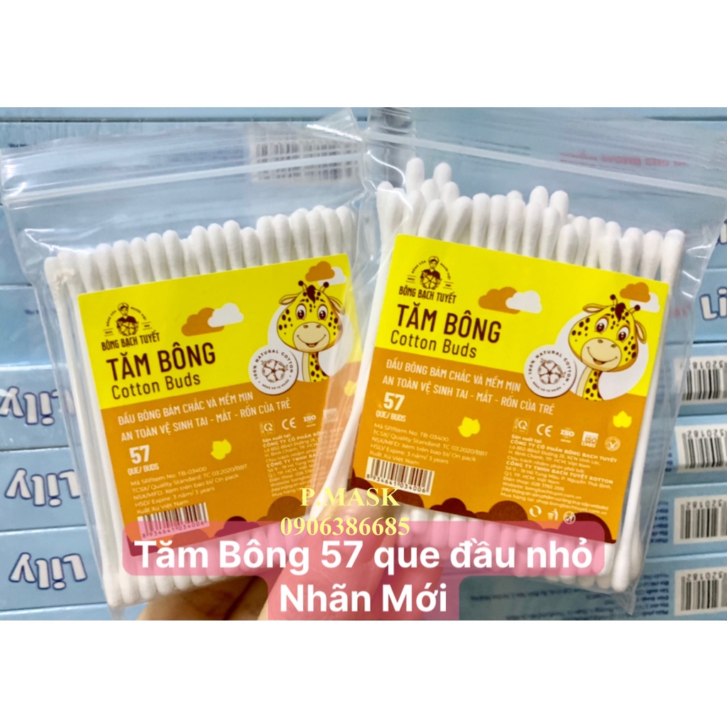 Tăm bông cho bé gói 57 que cho bé đầu tăm nhỏ Bông Bạch Tuyết - Tăm bông Kotton Care For Kid 1 gói zip 57 que