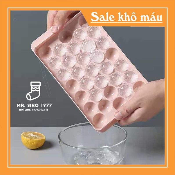 Khay đá tròn, khuôn làm đá có nắp đậy thông minh hình viên bi 33 viên Mrsiro1977