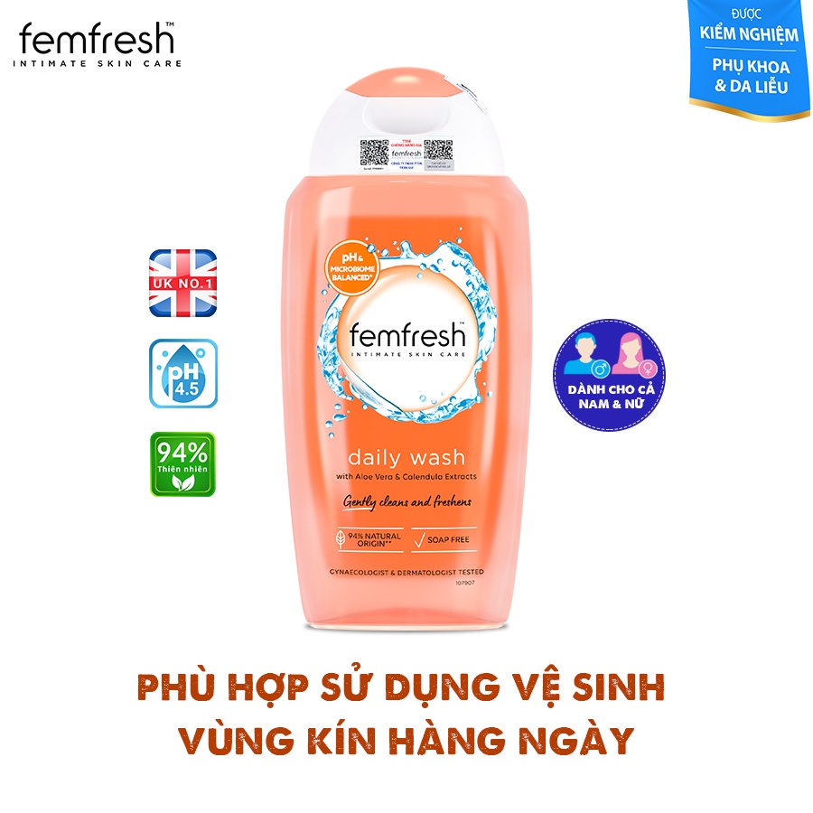 Dung dịch vệ sinh phụ nữ Femfresh Daily Intimate Wash màu cam Anh Quốc dung tích 250ml