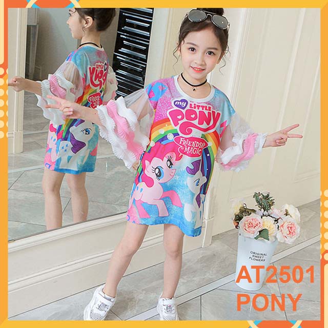 Đầm thun in nỗi 3D cho bé gái at2501 hình pony -hàng quảng châu loại 1- cao cấp