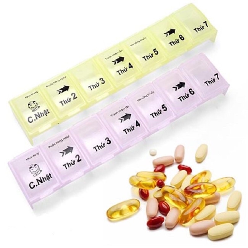 Hộp chia thuốc theo tuần và chia thuốc theo ngày tiện lợi-màu ngẫu nhiên