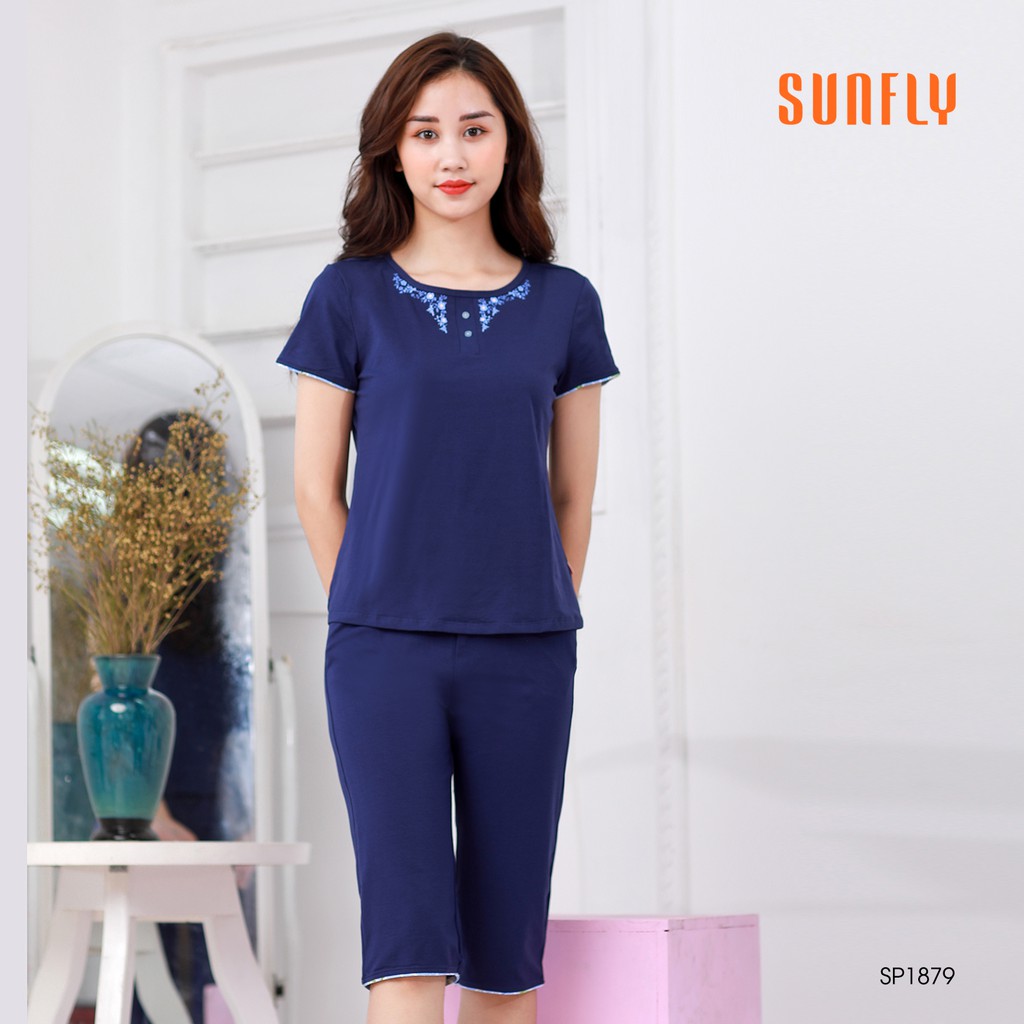 Đồ bộ mặc nhà cotton áo cộc quần ngố SUNFLY SP1879