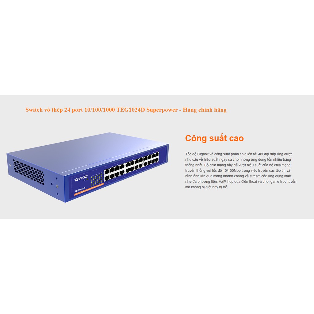 [Mã 254ELSALE giảm 7% đơn 300K] Switch vỏ thép 24 port 10/100/1000 TEG1024D Superpower - Hàng chính hãng