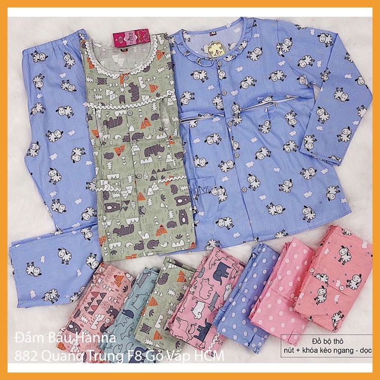 [SIZE 40-80KG] Đồ bộ bầu và cho bé ty có khóa cho bé ty vải cotton cao cấp thoáng mát có lưng thun điều chỉnh