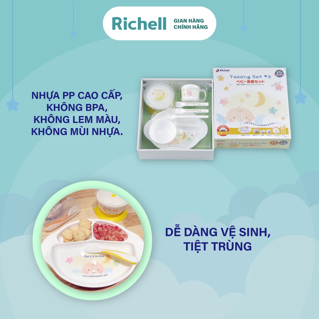 Bộ ăn dặm 9 món có 2 đế hít chống đổ Richell Nhật Bản | Baby