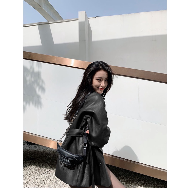 Áo Khoác Da Dài Tay Cao Cấp Đai Thắt Eo