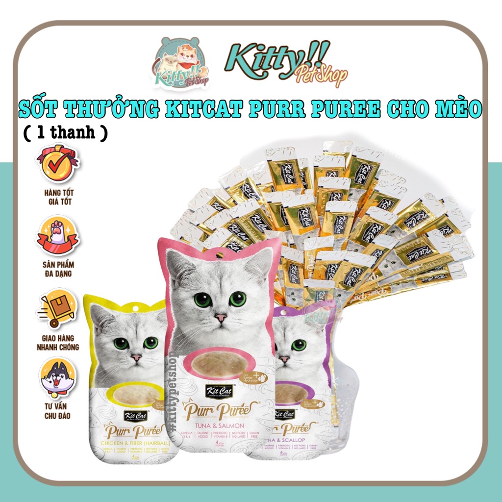 1 Que sốt Purr Puree Kitcat , thanh súp thưởng thơm ngon, thức ăn dạng ướt, nhiều vị dành cho mèo - Kitty Pet Shop BMT