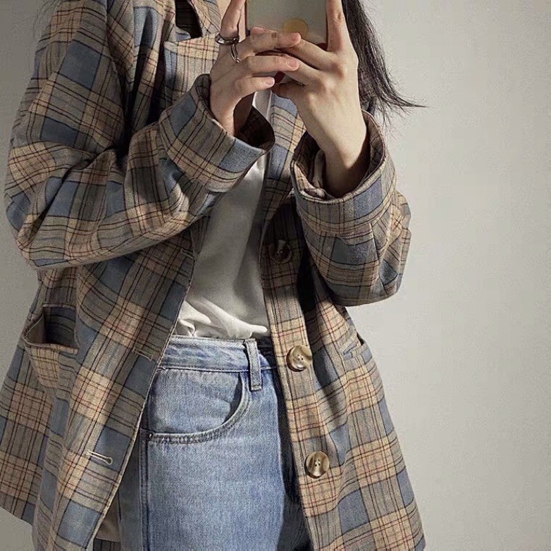 Áo khoác Vest Blazer kẻ caro phong cách Hàn Quốc cho cô nàng công sở kèm ảnh thật feedback
