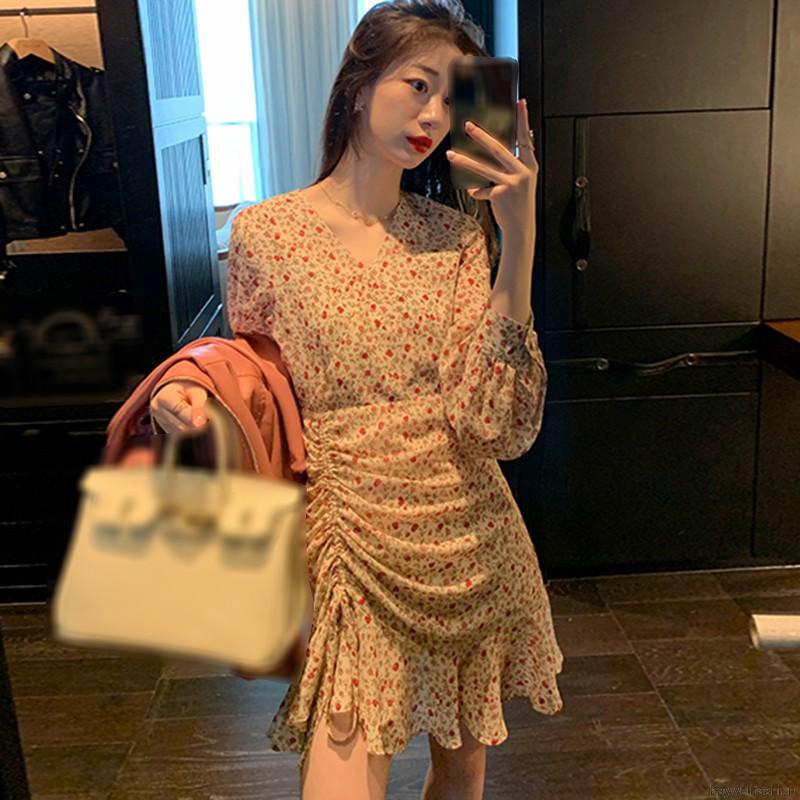 [Baywellfashion]Fashion Women Retro Floral Pleated Long Sleeve Dress | BigBuy360 - bigbuy360.vn