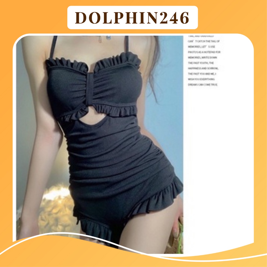 Bikini nữ đi biển liền mảnh cúp nơ dìm bèo màu đen thun gân 2195 K3T2-2