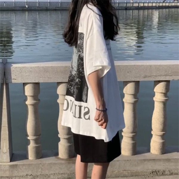 Áo thun in phối short nữ