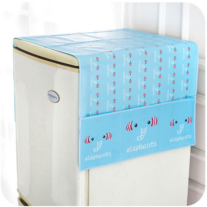 Tấm phủ lủ lạnh có ngăn đựng đồ mẫu hoạt hình - Tấm phủ tủ lạnh/ che tủ lạnh chống thấm nước