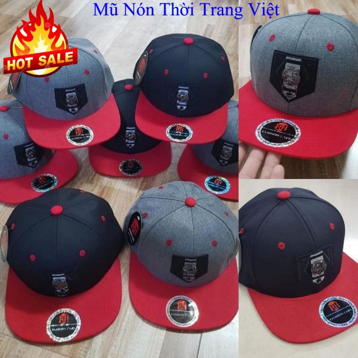 Nón Snapback, Mũ hiphop sư tử cá tính logo thêu nổi tag sắt thời trang màu đen xám