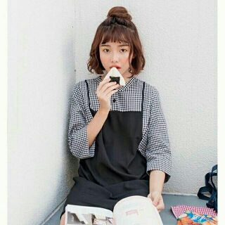 Set yếm + áo kẻ caro