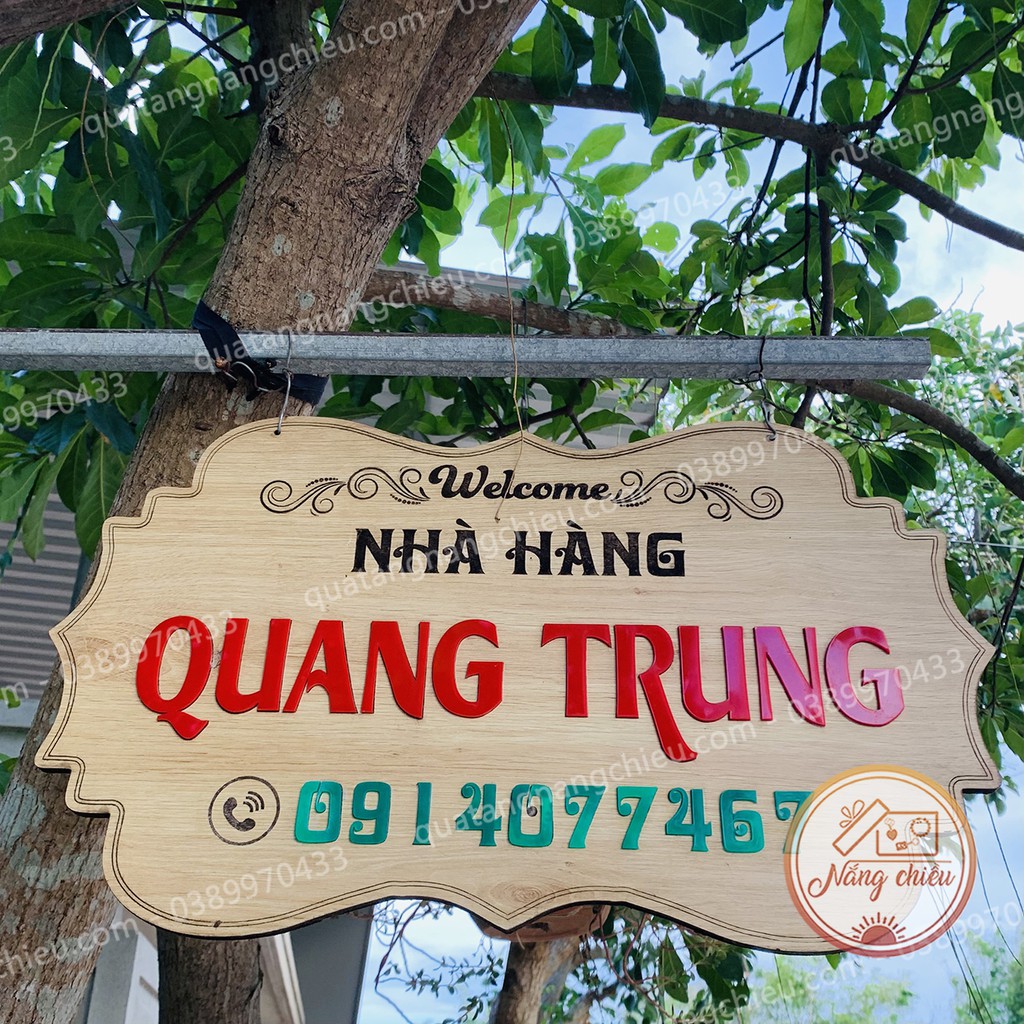 Bảng treo nhà hàng_ Bảng decor shop khắc tia lazer_ Bảng treo trước shop làm bằng gỗ tự nhiên